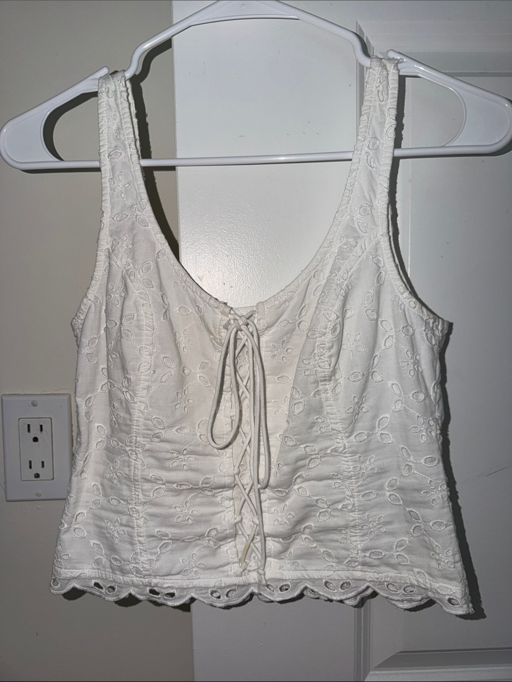 Abercrombie & Fitch White Eyelet Lace-Up Tank
